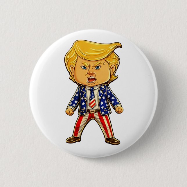 Happy Trump Lapelle Chibi Cartoon Patriotic Meme Button (Vorderseite)