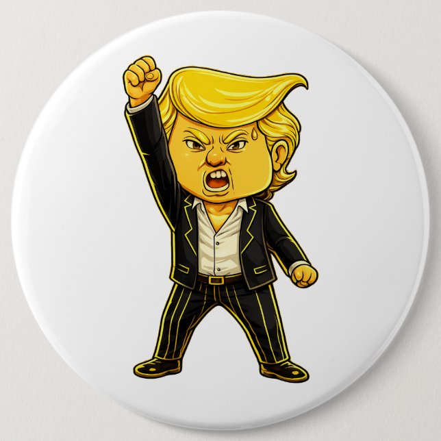 Happy Trump Lapelle Fight Fight Chibi Cartoon Meme Button (Vorderseite)