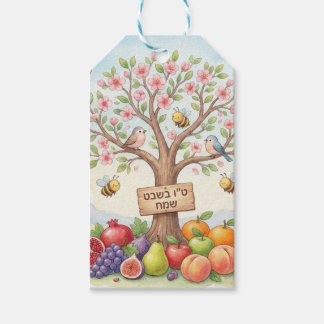 Happy Tu B'Shevat – Colorful Blossom & Fruit Geschenkanhänger
