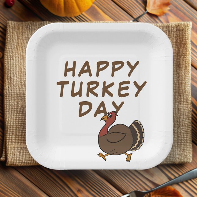 Happy Turkey Day Erntedank Square Paper Teller (Happy Turkey Day! Fun square paper plates perfect for Thanksgiving celebrations)