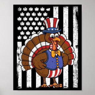 Happy Turkey Day Erntedank USA Flaggenpatentiotic  Poster