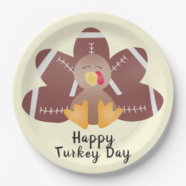 Happy Turkey Day Football Feathers Pappteller (Vorderseite)