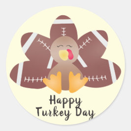 Happy Turkey Day Football Feathers Runder Aufkleber