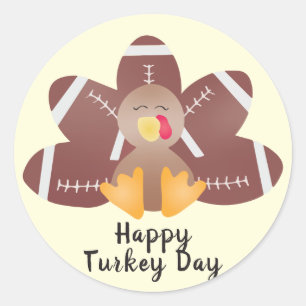 Happy Turkey Day Football Feathers Runder Aufkleber