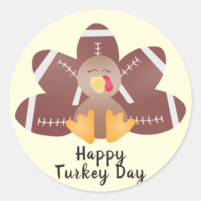 Happy Turkey Day Football Feathers Runder Aufkleber (Vorderseite)