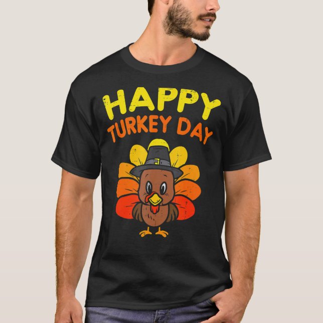 Happy Turkey Day Niedlich Little Pilgrim Erntedank T-Shirt (Vorderseite)