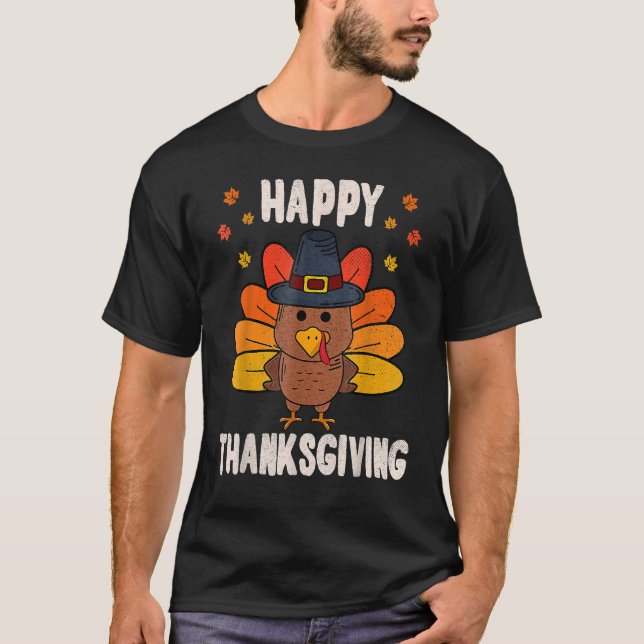 Happy Turkey Day Niedlich Little Pilgrim Thanksgiv T-Shirt (Vorderseite)