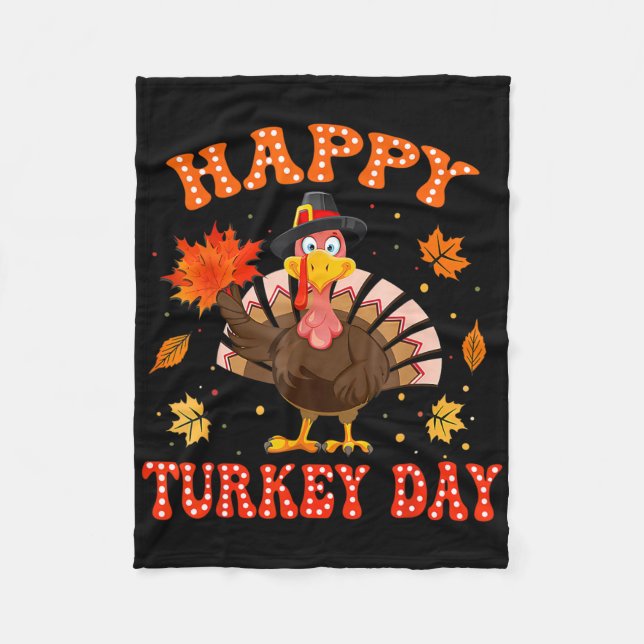 Happy Turkey Day Shirt For Women Happy Thanksgivin Fleecedecke (Vorderseite)