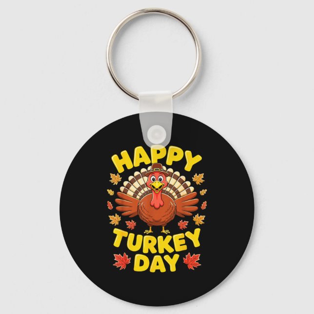Happy Turkey Day Shirt Men Women Kids Family Thank Schlüsselanhänger (Vorderseite)