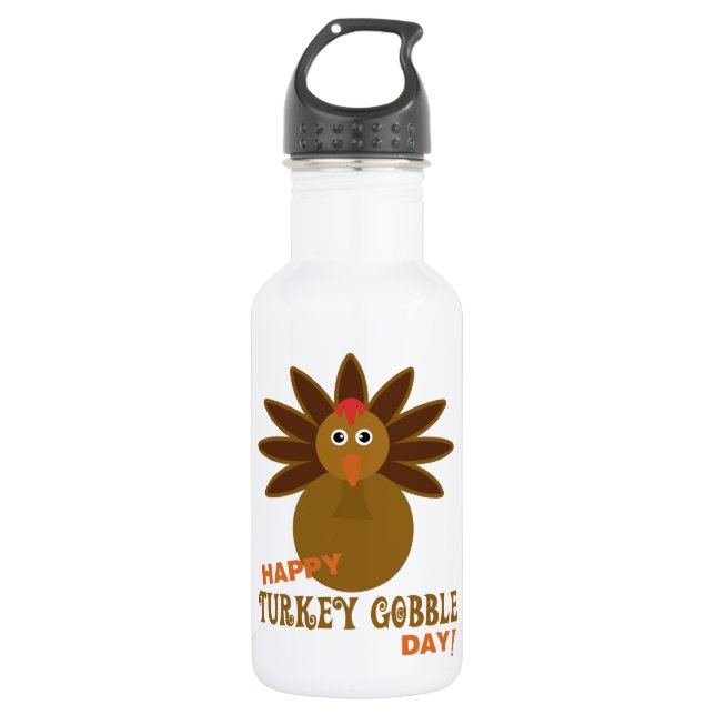 Happy Turkey Gobble Day Erntedank Edelstahlflasche (Vorderseite)