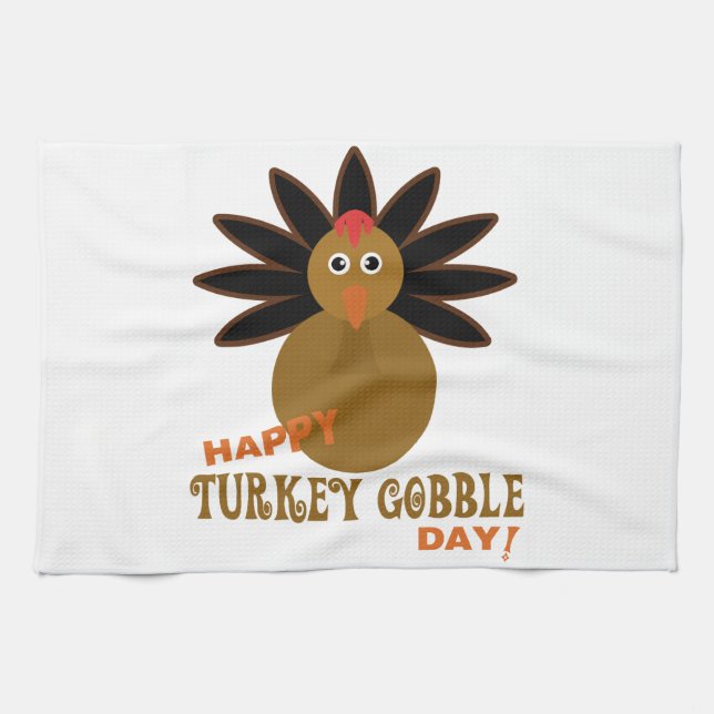 Happy Turkey Gobble Day Erntedank Geschirrtuch (Horizontal)
