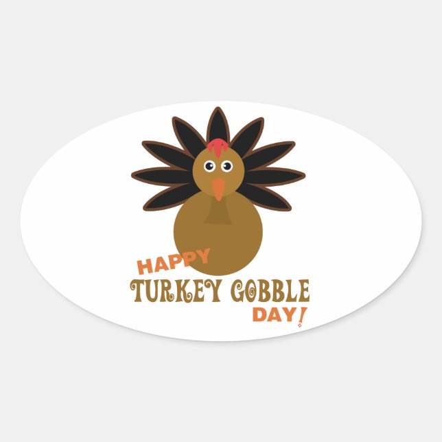 Happy Turkey Gobble Day Erntedank Ovaler Aufkleber (Vorderseite)
