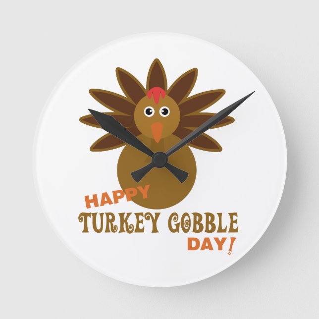 Happy Turkey Gobble Day Erntedank Runde Wanduhr (Vorderseite)