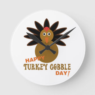 Happy Turkey Gobble Day Erntedank Runde Wanduhr