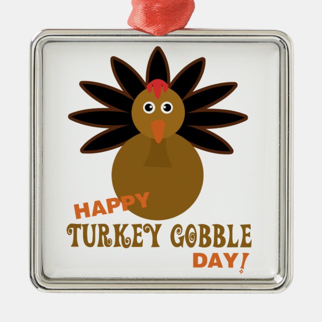 Happy Turkey Gobble Day Erntedank Silbernes Ornament (Vorne)