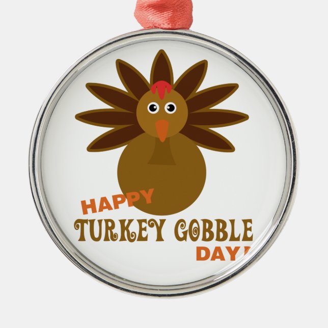 Happy Turkey Gobble Day Erntedank Silbernes Ornament (Vorne)