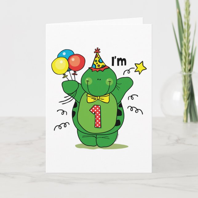 Happy Turtle 1. Geburtstag Karte (Vorderseite)