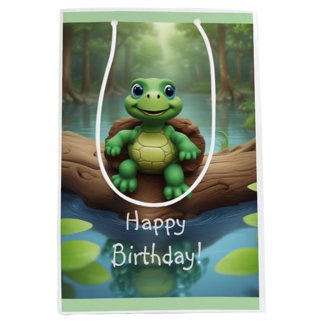 Happy Turtle Birthday Mittlere Geschenktüte (Vorderseite)