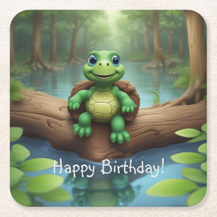 Happy Turtle Birthday Rechteckiger Pappuntersetzer