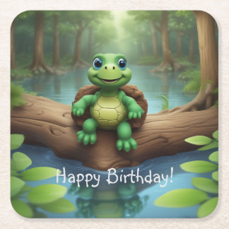 Happy Turtle Birthday Rechteckiger Pappuntersetzer