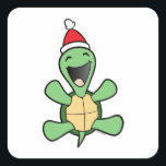Happy Turtle Christmas Quadratischer Aufkleber<br><div class="desc">Es ist unsere beliebte Happy Turtle mit einer Drehung Urlaub!</div>