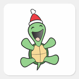 Happy Turtle Christmas Quadratischer Aufkleber