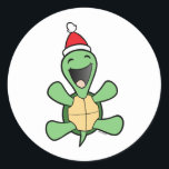 Happy Turtle Christmas Runder Aufkleber<br><div class="desc">Es ist unsere beliebte Happy Turtle mit einer Drehung Urlaub!</div>
