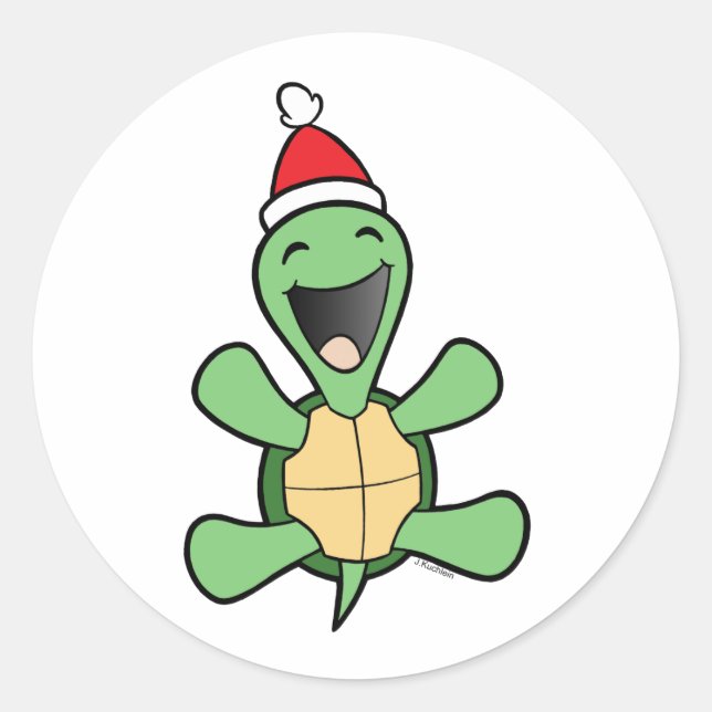 Happy Turtle Christmas Runder Aufkleber (Vorderseite)