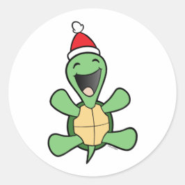 Happy Turtle Christmas Runder Aufkleber