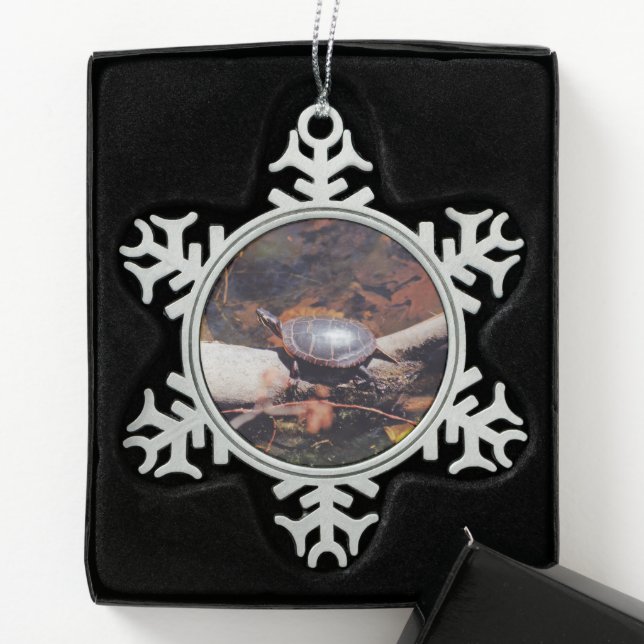 Happy Turtle Schneeflocken Zinn-Ornament (Box)