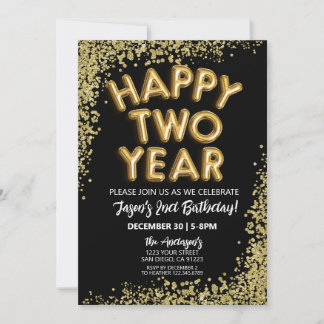 Happy Two Year NYE 2. New Years Birthday Einladung