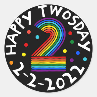 Happy Twosday 2022 Rainbow 2nd Kids 2/22/22 Runder Aufkleber