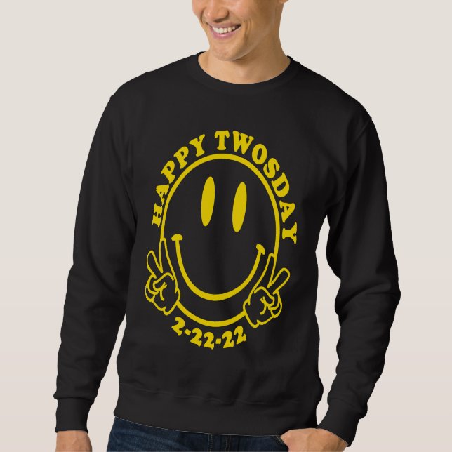 Happy Twosday 2 22 22 Happy Face Retro Style Peace Sweatshirt (Vorderseite)