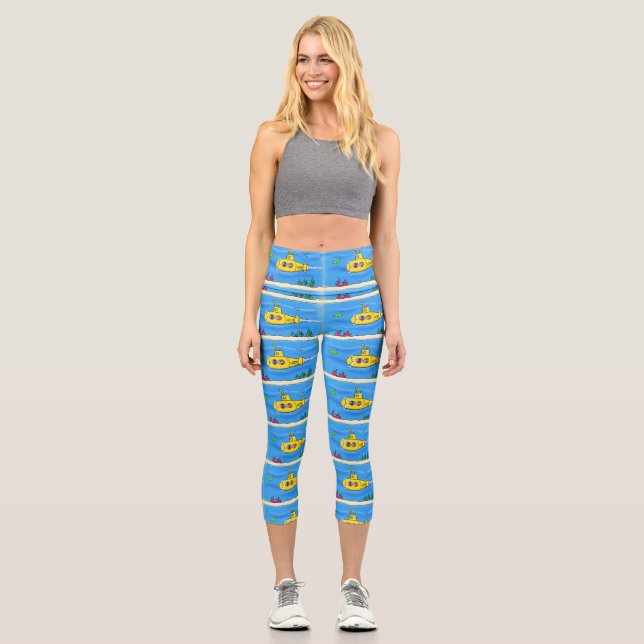 Happy U-Boot-Cartoon Capri Leggings (Vorderseite)