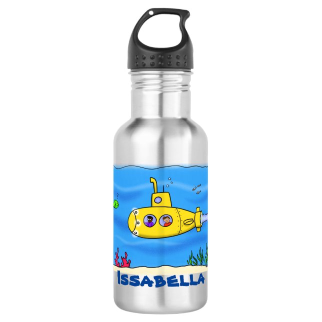 Happy U-Boot-Cartoon Edelstahlflasche (Vorderseite)