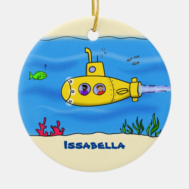 Happy U-Boot-Cartoon Keramik Ornament (Vorne)