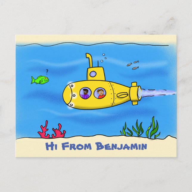 Happy U-Boot-Cartoon Postkarte (Vorderseite)