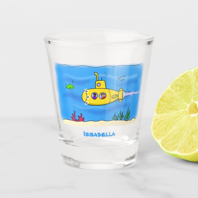 Happy U-Boot-Cartoon Schnapsglas (Vorderseite)