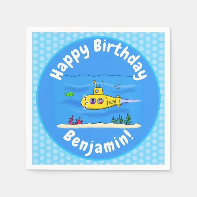 Happy U-Boot-Cartoon Serviette (Vorderseite)