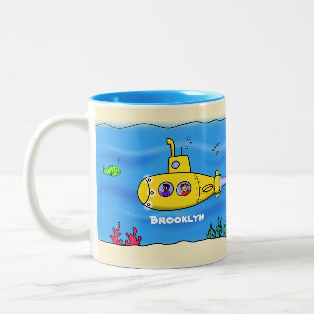 Happy U-Boot-Cartoon Zweifarbige Tasse (Links)