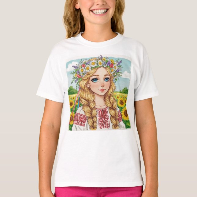 Happy Ukrainian Girl Blume Wreath T - Shirt (Vorderseite)