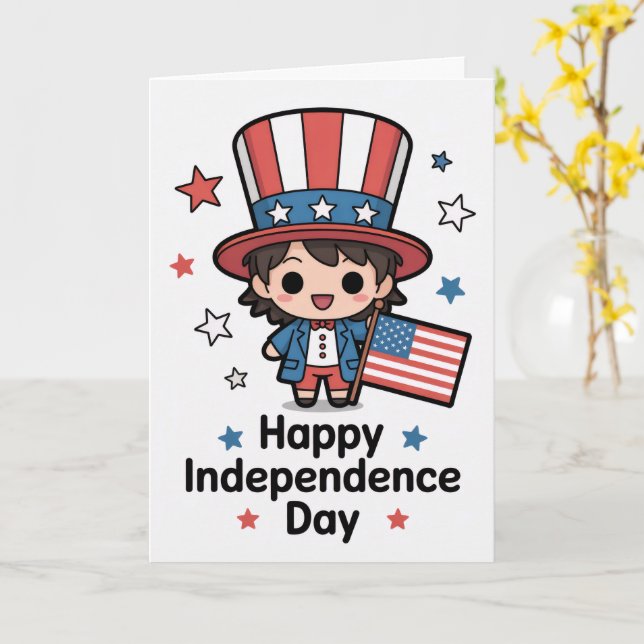 Happy Unabhängigkeit Day Chibi Karte (Gelbe Blume)