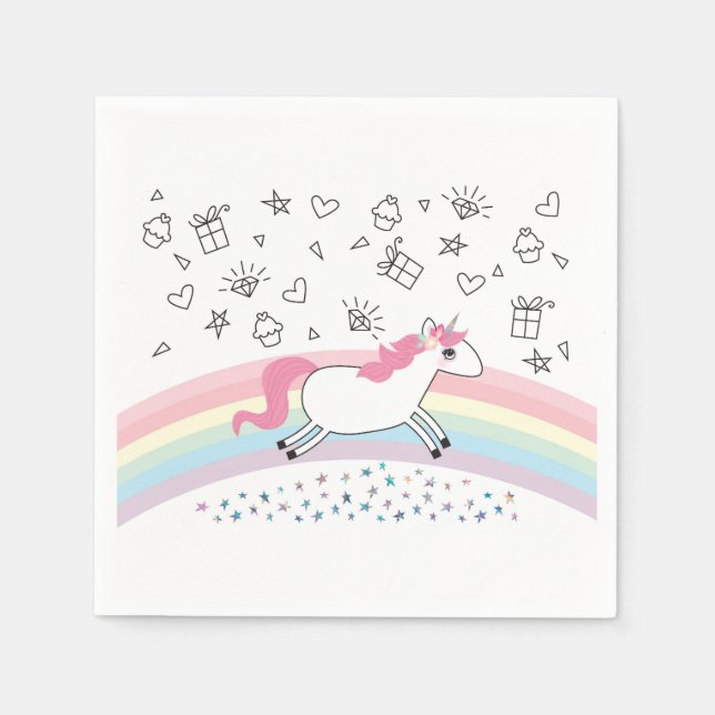 Happy unicorn Geburtstagsfeier Servietten (Vorderseite)