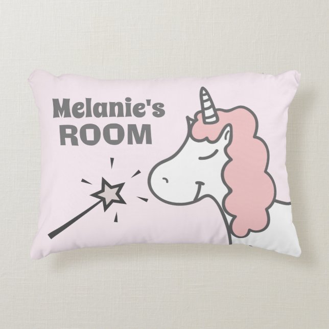 Happy Unicorn mit Pink Hair Personalisiert Girl's Dekokissen (Vorderseite)