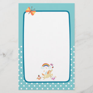 Happy Unicorn mit Regenbogenwolken und Blume Briefpapier