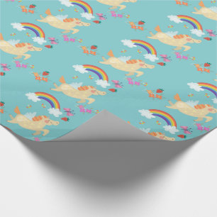 Happy Unicorn mit Regenbogenwolken und Blume Geschenkpapier