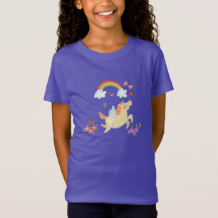 Happy Unicorn mit Regenbogenwolken und Blume T-Shirt