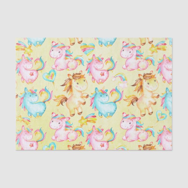 Happy Unicorns Pattern-Einhorn-Liebe in Gelb Seidenpapier (Vorderseite)