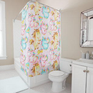 Happy Unicorns Pattern-Einhorn-Liebe in Rosa Duschvorhang
