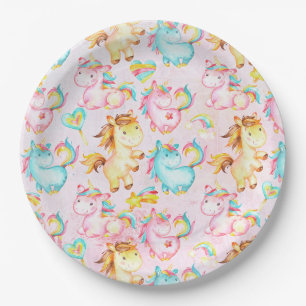 Happy Unicorns Pattern-Einhorn-Liebe in Rosa Pappteller